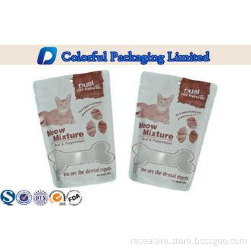 100g Glossy printing PET / PE Pet Food Packaging With Zippe